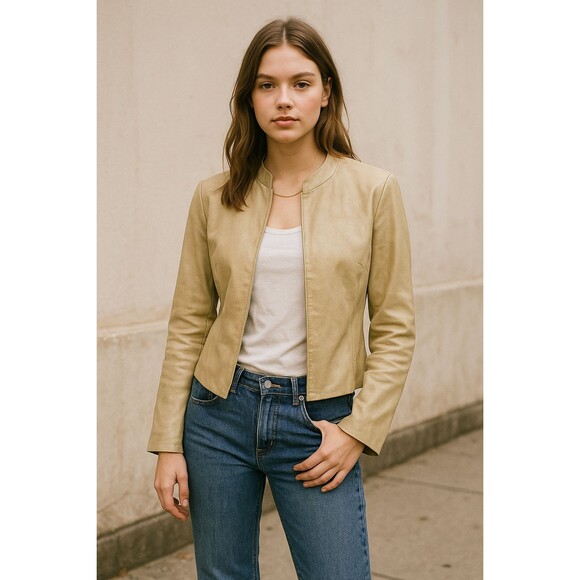 Lux Jackets & Blazers - Vintage Lux Collarless Metallic Leather Jacket – 2000s – Size Large